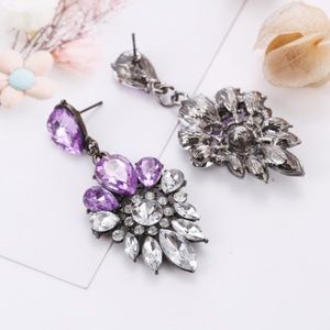 Purple and White Crystal Chandelier Earrings